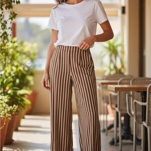 PrettyLittleThing Brown and White Striped Wide Leg Pants